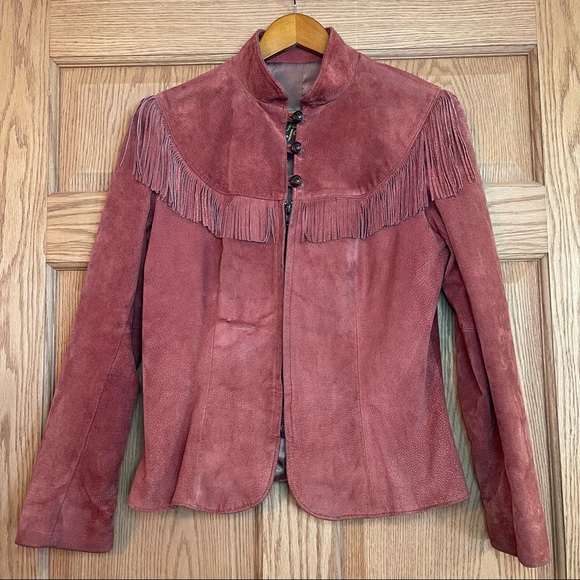 DAVID JAMES Vintage Leather Fringe Jacket SZ 13/14 - Picture 2 of 14